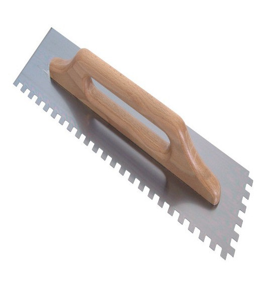 Dantyta glaistyklė, kvadratiniais dantimis su medine rankena, 12 mm, 48x13cm