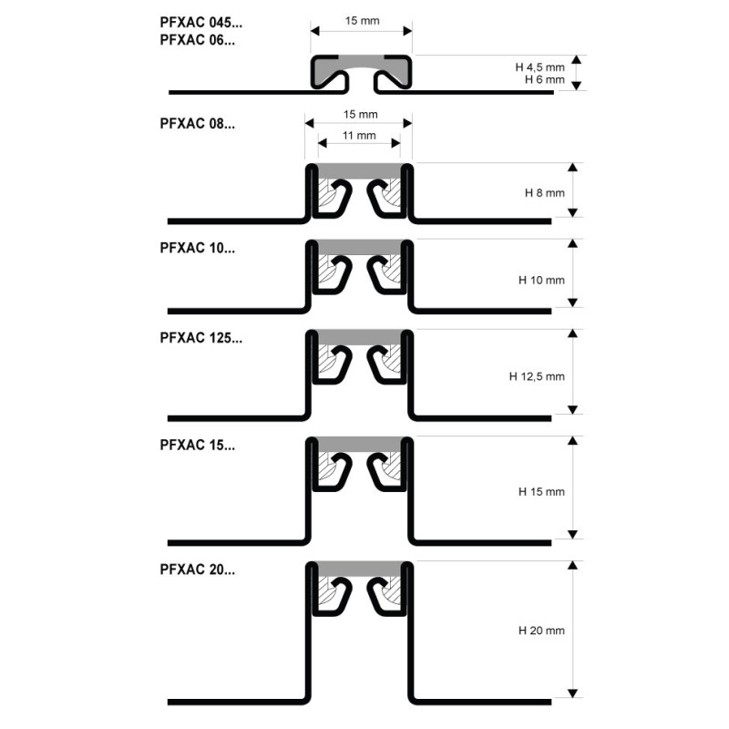 Profilis nerūdijančio plieno deformacinis, juodas intarpas, h 4,5 mm, plotis 15 mm