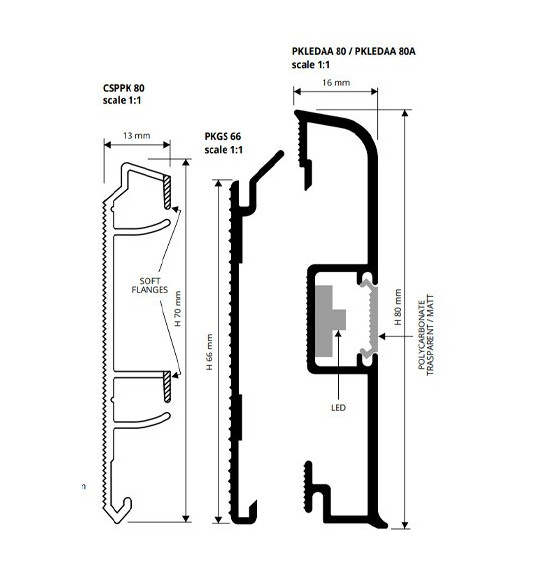 Grindjuostė, anoduoto aliuminio su LED, L 2,0m