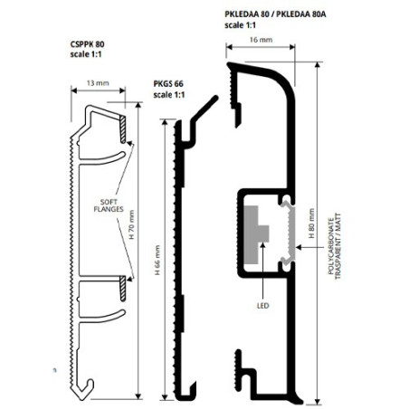 Grindjuostė, anoduoto aliuminio su LED, L 2,0m