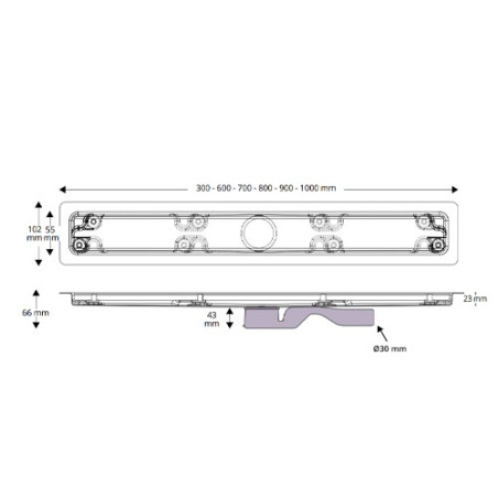 PROSHOWER PRO išilginis dušo trapas, vientisai, be virinimo, siūlių presuotas nerūdijantis plienas, 90 cm., 1 kompl.