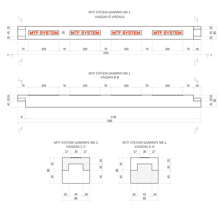 Sānu elements - MTF A 85x80 mm, garums 1200 mm, 1 gab. | jackon-hidrosistmas | NMF Home