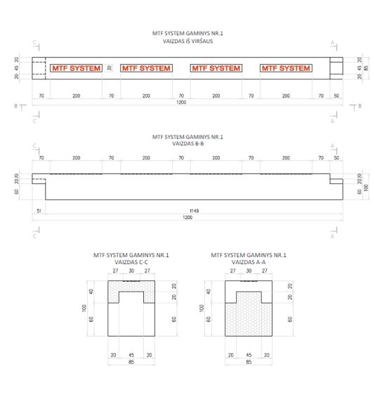 Sānu elements - MTF B 85x100 mm, garums 1200 mm, 1 gab.