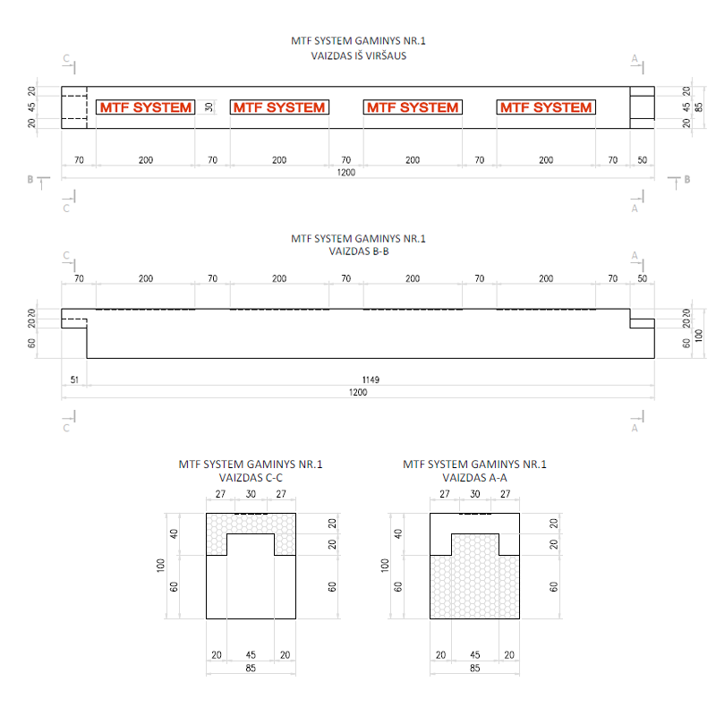 Sānu elements - MTF B 85x100 mm, garums 1200 mm, 1 gab.