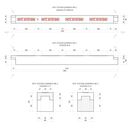 Sānu elements - MTF B 85x100 mm, garums 1200 mm, 1 gab. | jackon-hidrosistmas | NMF Home