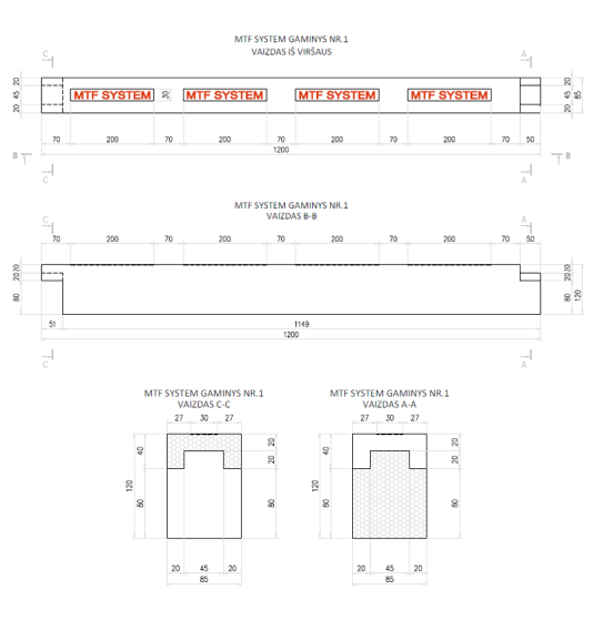 Sānu elements - MTF C 85x120 mm, garums 1200 mm, 1 gab.