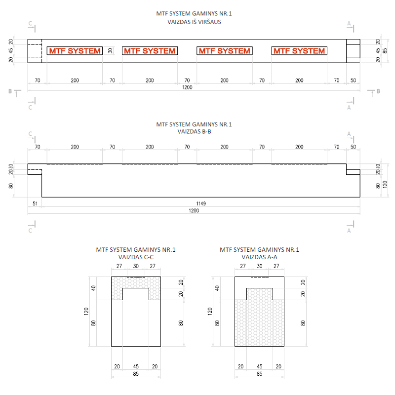 Sānu elements - MTF C 85x120 mm, garums 1200 mm, 1 gab.