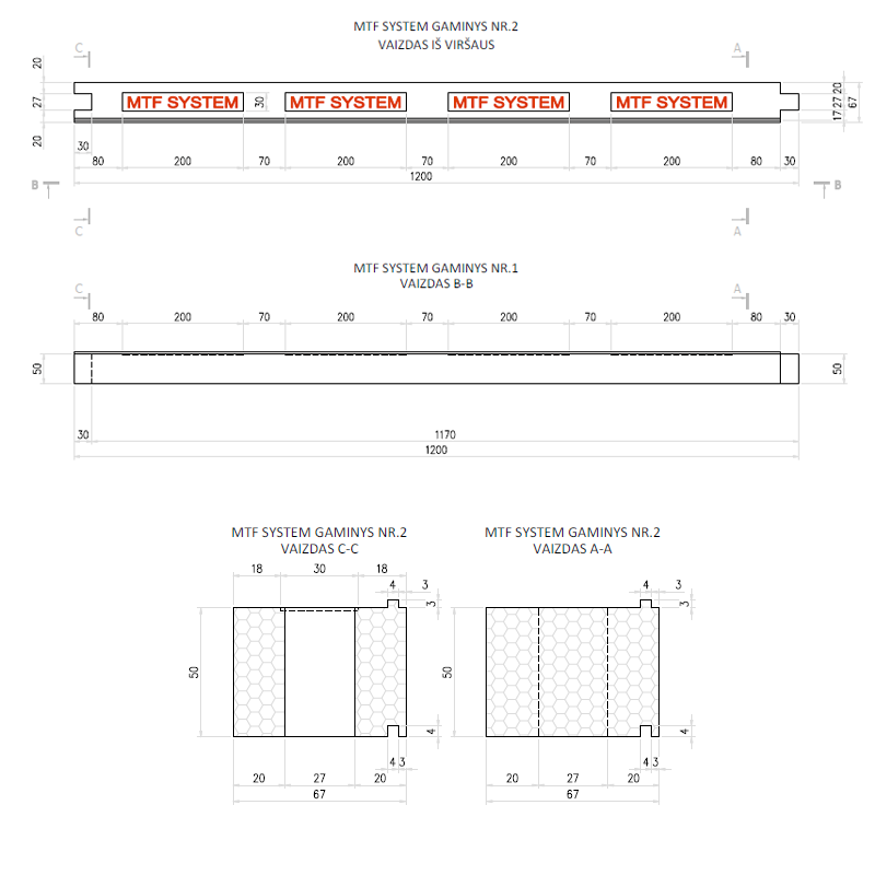 Loga elements - MTF W B 67x50 mm, garums 1200 mm, 1 gab.