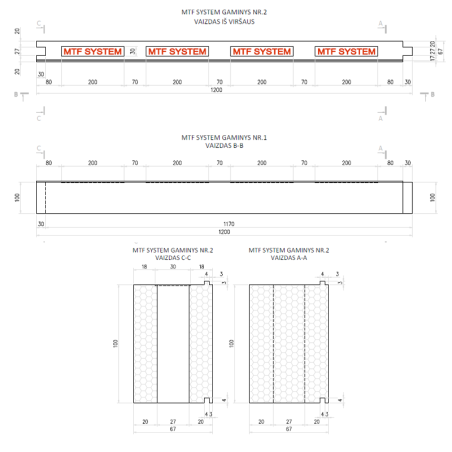 Loga elements - MTF W C 67x100 mm, garums 1200 mm, 1 gab. | jackon-hidrosistmas | NMF Home