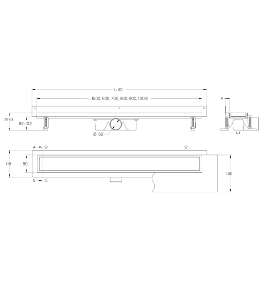 Nerūsējošā tērauda gareniskās sienas kāpnes, 800 mm