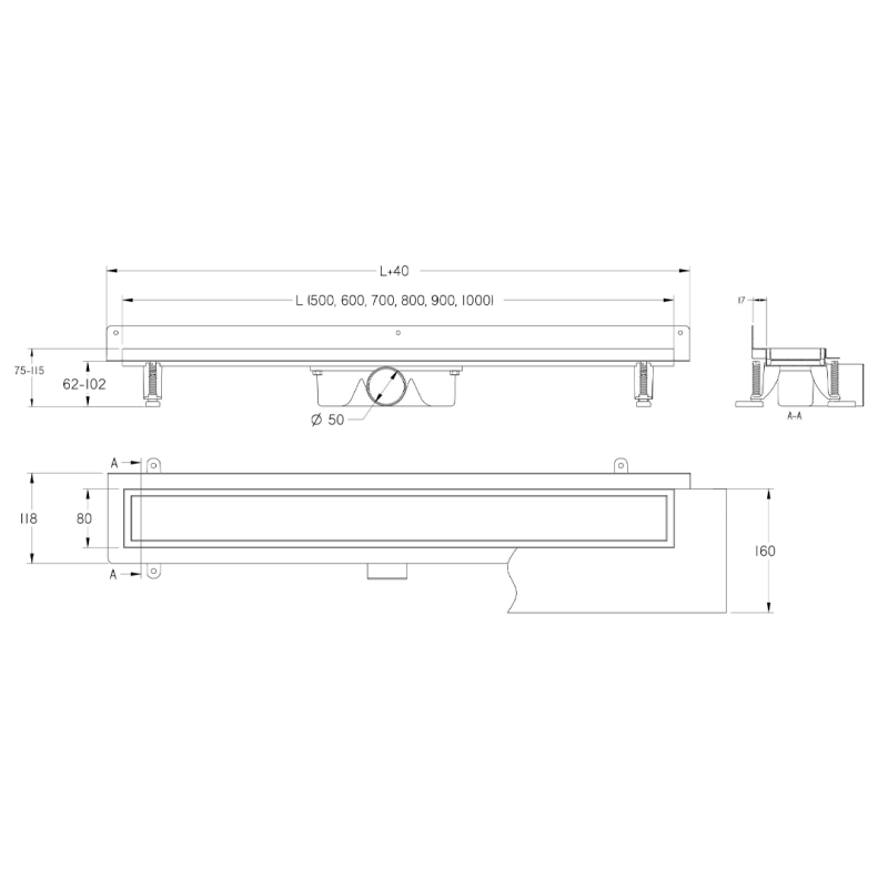 Nerūsējošā tērauda gareniskās sienas kāpnes, 800 mm