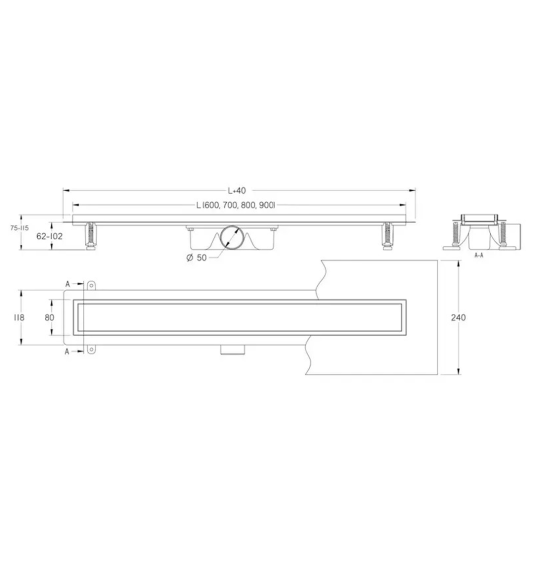 Nerūsējošā tērauda garenvirziena kāpnes DUO, melnas, 800 mm