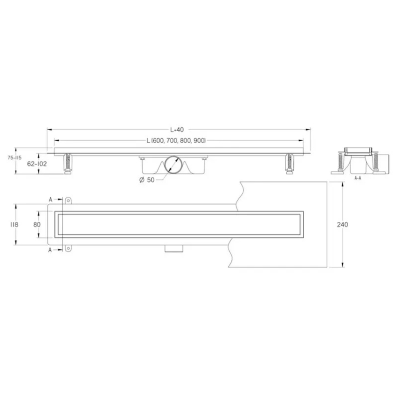 Nerūsējošā tērauda garenvirziena kāpnes DUO, melnas, 800 mm