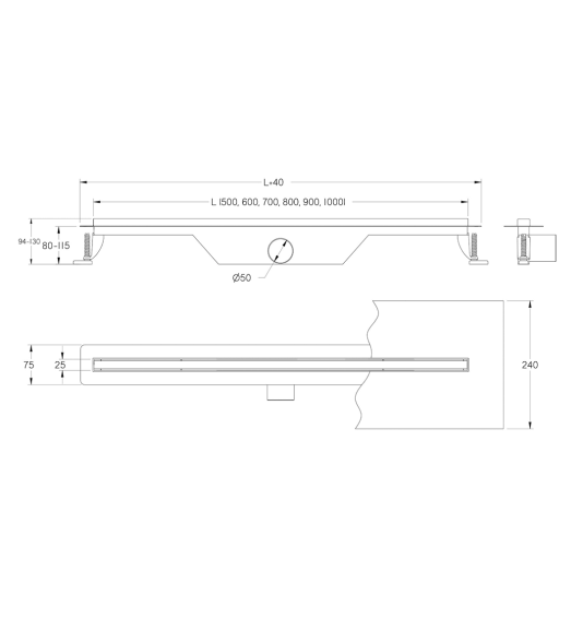 Nerūsējošā tērauda garenvirziena kāpnes ULTRA SLIM, 800 mm