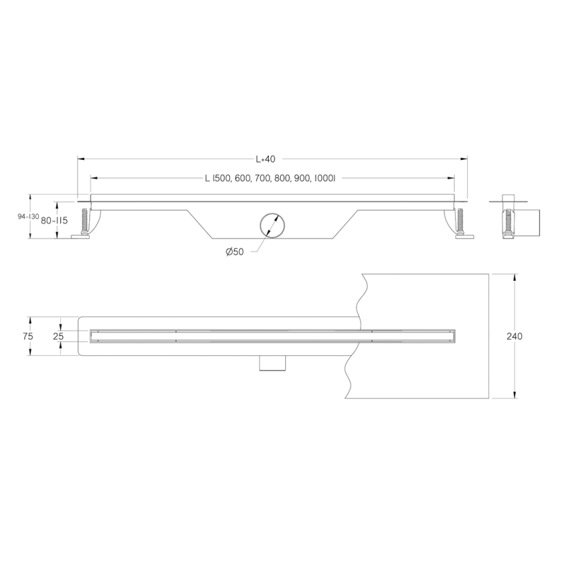 Nerūsējošā tērauda garenvirziena kāpnes ULTRA SLIM, 800 mm