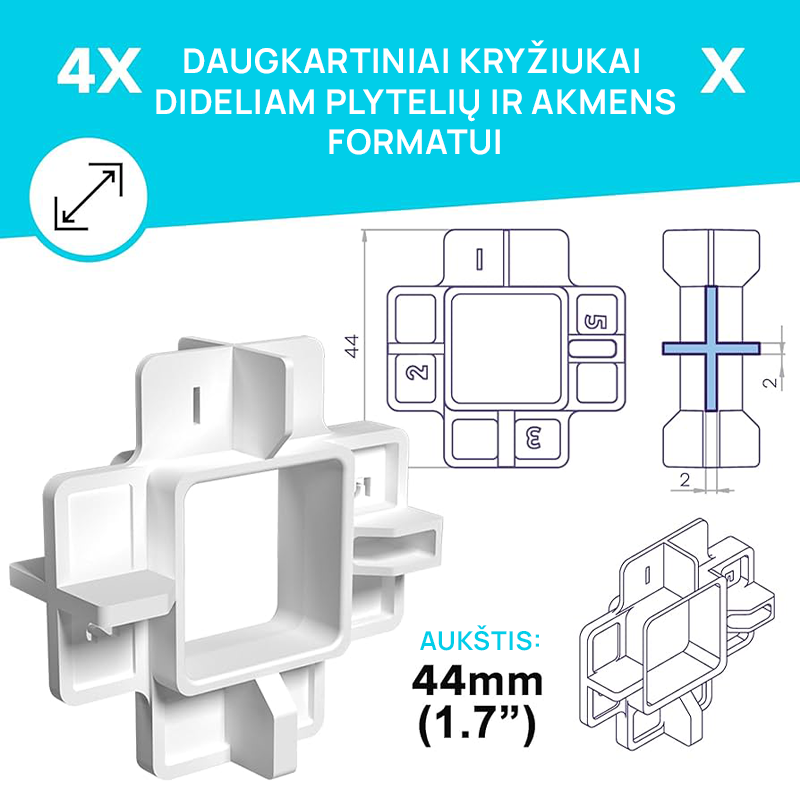 Krustiņi flīžu starplikām, atkārtoti lietojami, 1,2,3,5 mm (40 gab.)