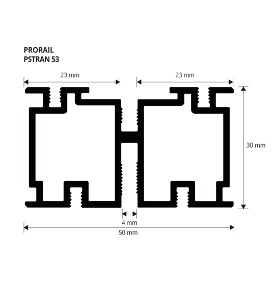 PRORAIL alumīnija sija 50x30 mm, 1 gab.