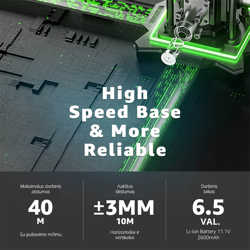 Huepar W04CG 4D lāzera līmeņrādi ar rotācijas pamatni un akumulatoru