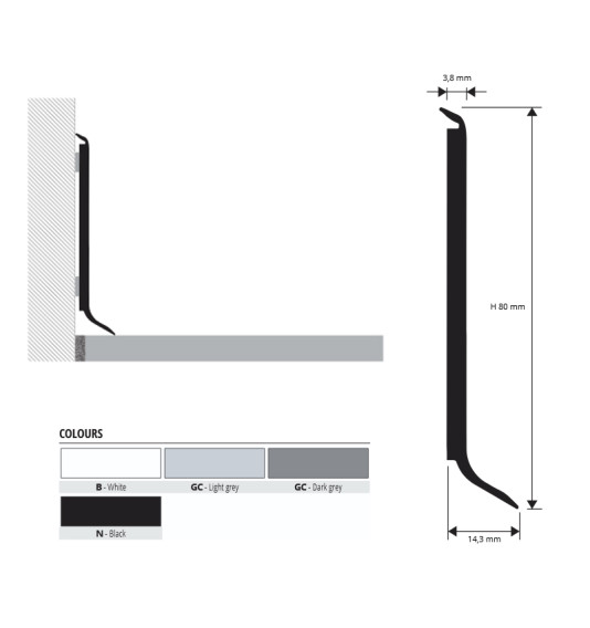 PVC melns 80 mm, L 2,2 m, 1 gab.