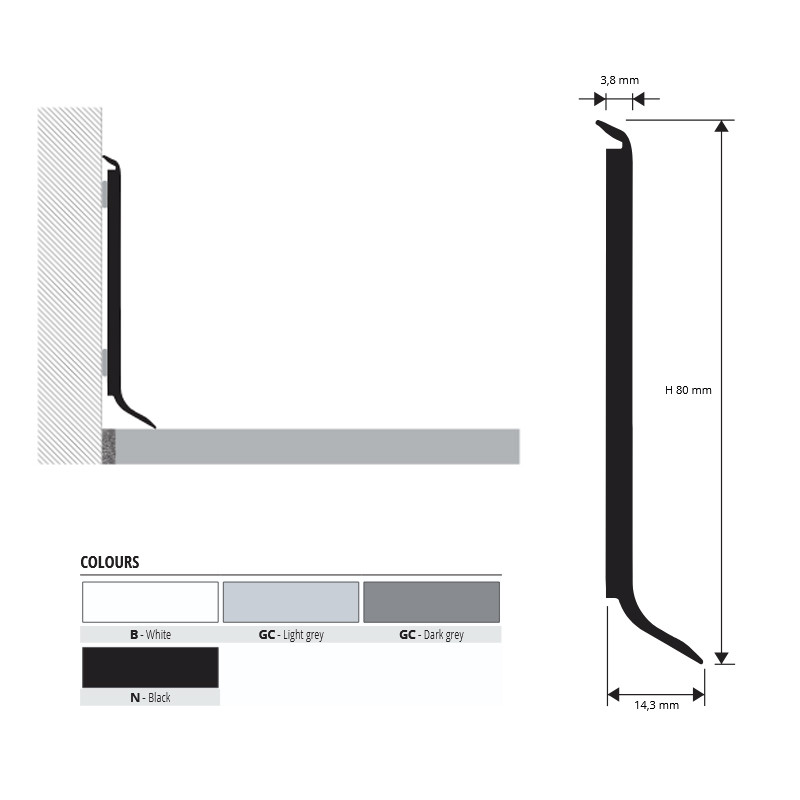 PVC melns 80 mm, L 2,2 m, 1 gab.